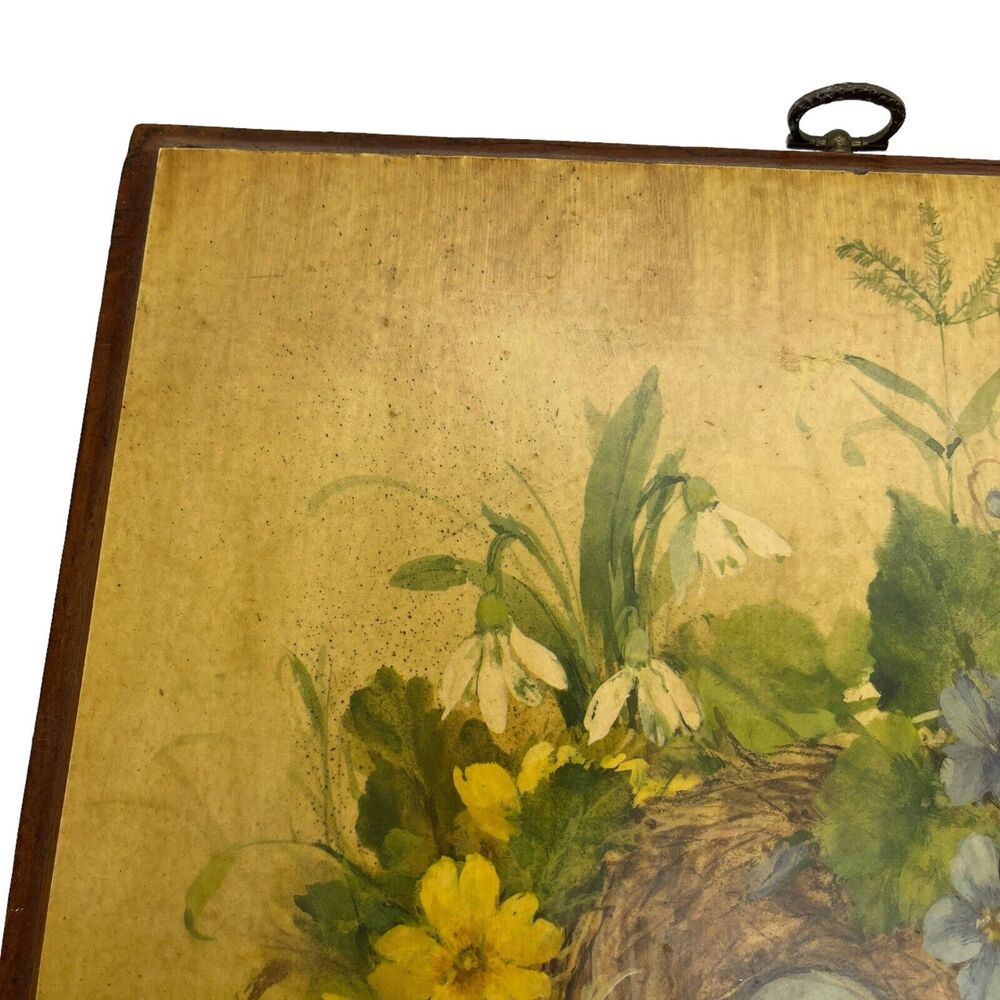 Wildflowers Robin's Nest Wall Art 70s Decoupage Wooden Wall Hanging Plaque Retro - Picture 5 of 11